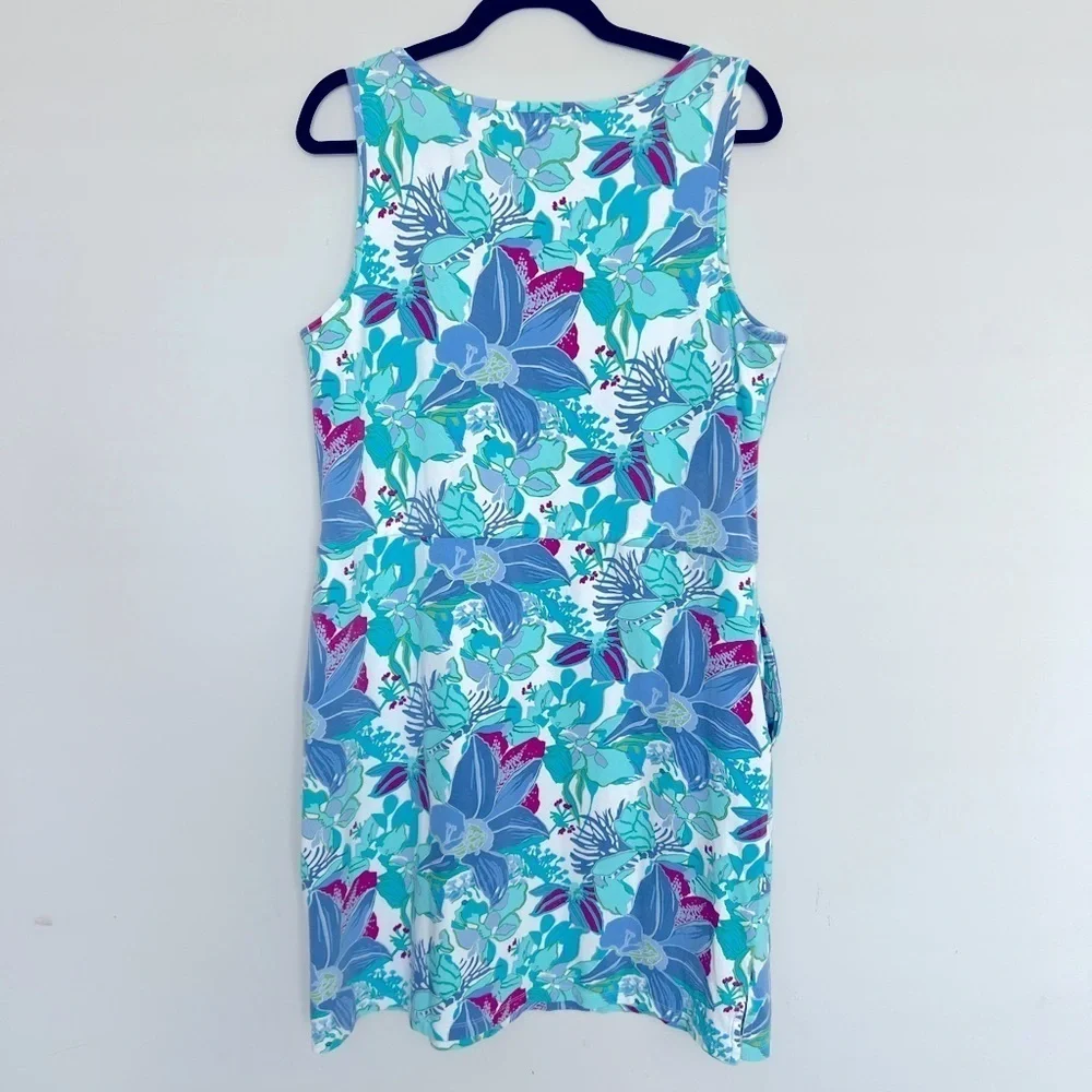 Talbots Floral Stretch Dress Tie Waist Beach Lounge Sports Cotton Pockets sz L - Picture 3 of 8